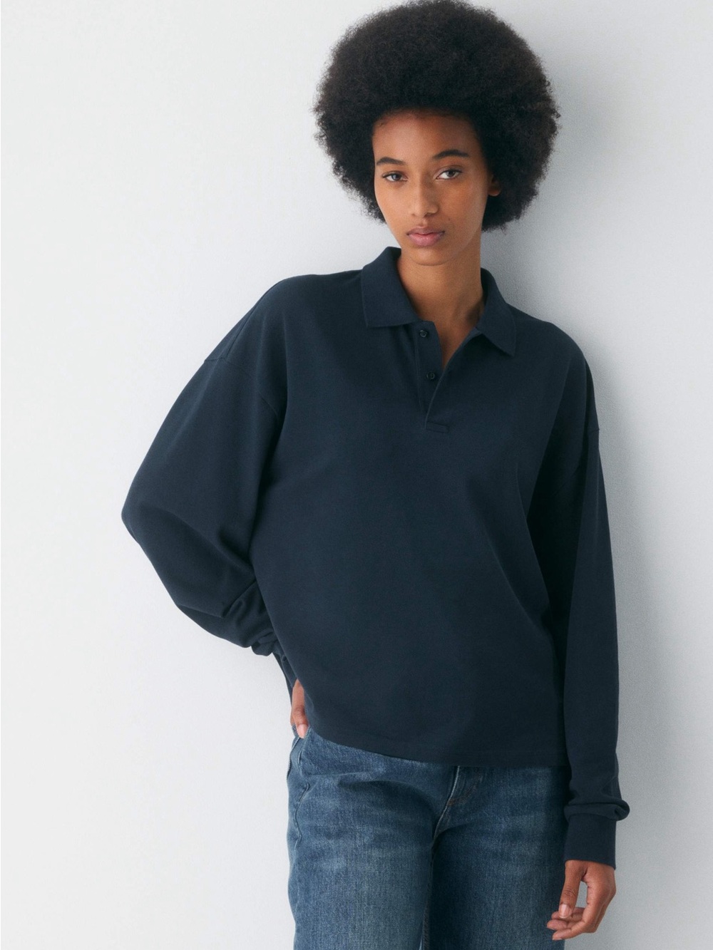 TNA x Aritzia 100% Cotton Navy Blue Crewneck Polo Sweater